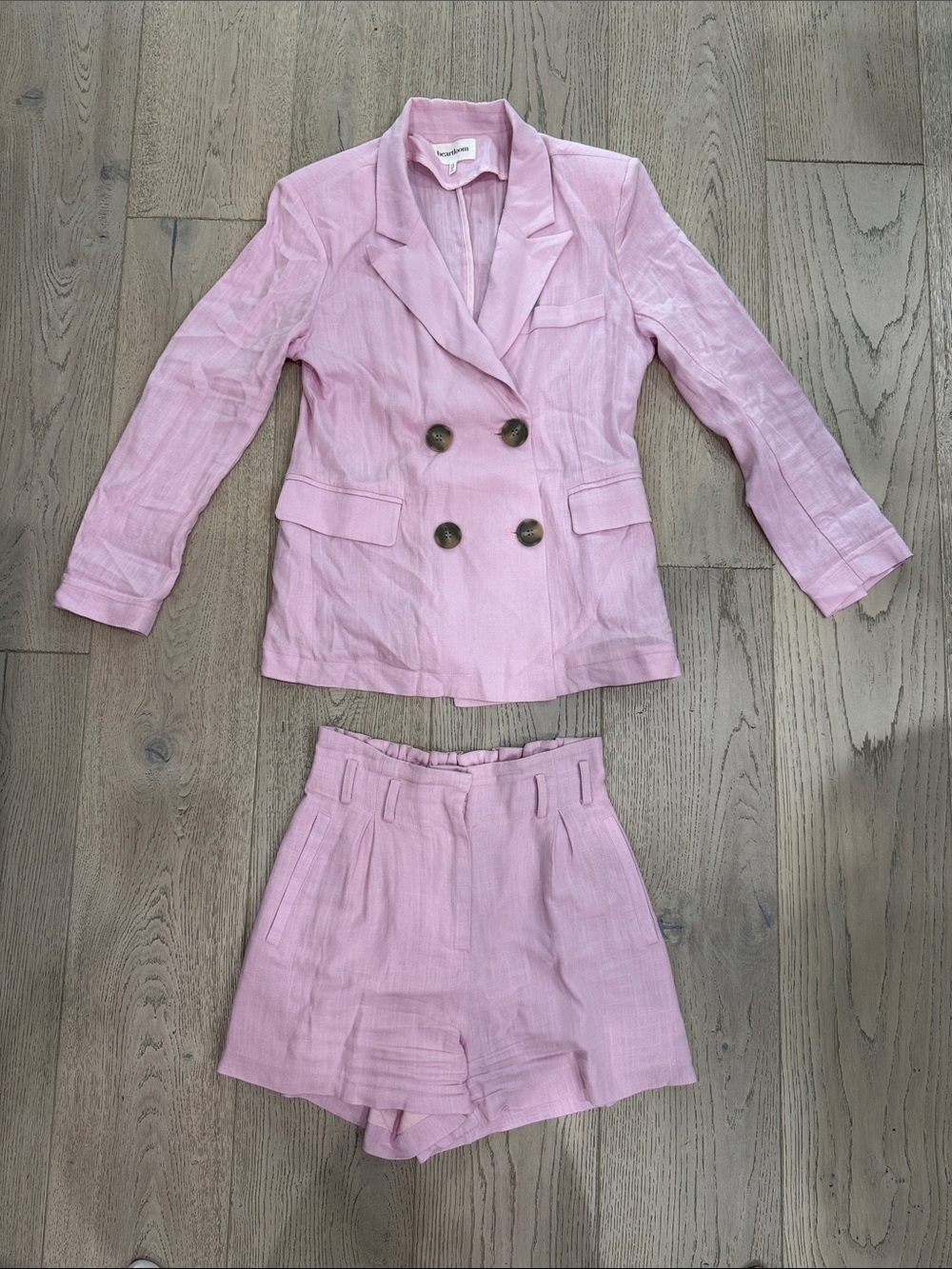 Heartloom Pink Double-Breasted Linen Blend Blazer & Shorts Set